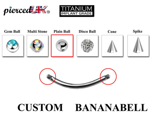 Titanium Curved Barbell Piercing - Customize Eyebrow Piercing in 18g 16g 14g - Spike - Gem Ball - Multi Stone - Disco Ball - Plain Ball.
