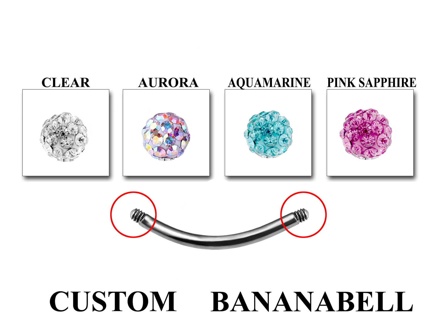 Titanium Curved Barbell Piercing - Customize Eyebrow Piercing in 18g 16g 14g - Spike - Gem Ball - Multi Stone - Disco Ball - Plain Ball.