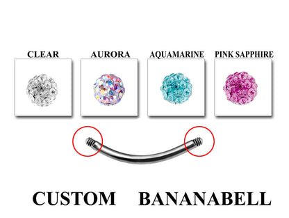 Titanium Curved Barbell Piercing - Customize Eyebrow Piercing in 18g 16g 14g - Spike - Gem Ball - Multi Stone - Disco Ball - Plain Ball.