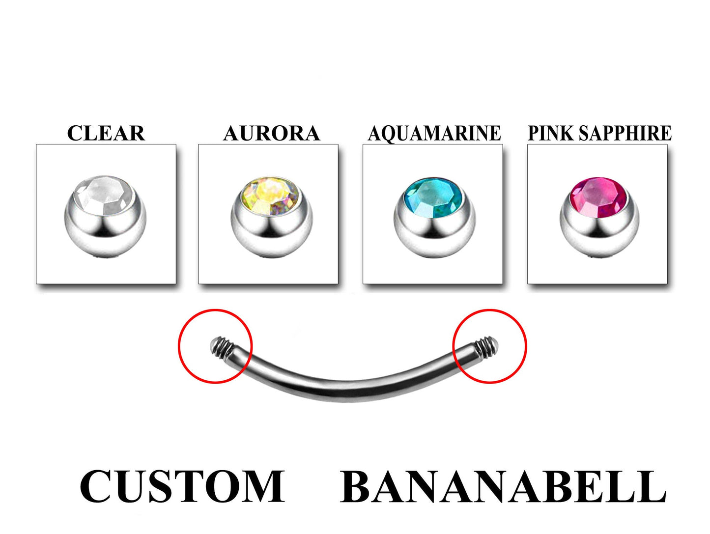 Titanium Curved Barbell Piercing - Customize Eyebrow Piercing in 18g 16g 14g - Spike - Gem Ball - Multi Stone - Disco Ball - Plain Ball.