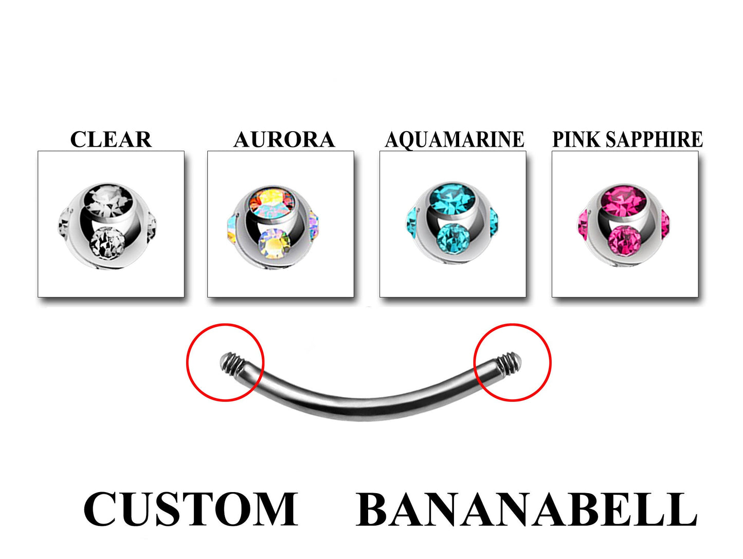 Titanium Curved Barbell Piercing - Customize Eyebrow Piercing in 18g 16g 14g - Spike - Gem Ball - Multi Stone - Disco Ball - Plain Ball.