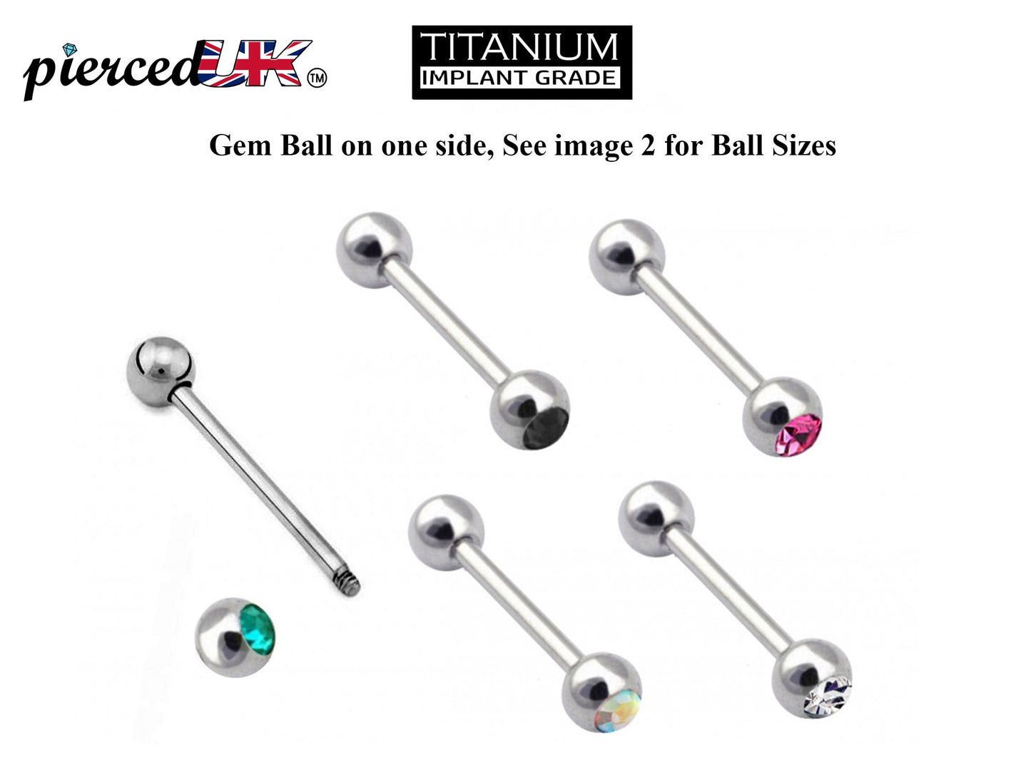 Titanium Barbell Industrial Ear Piercings, Barbell Piercing Gem Balls –18g 16g 14g Tongue Bar Piercings, Nipple Piercing, Ears – 6mm to 44mm