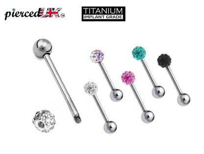 Titanium Barbell Piercing - Industrial Earrings – 16g, 14g (1.2mm & 1.6mm) – Piercing for Tongue Bars, Nipple Piercing, Ears – 6mm to 44mm