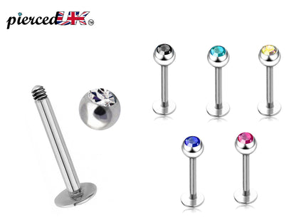 Labret Gem, Labret Lip Piercing with Gem Crystal Ball – Flatback Lip Piercing Jewelry – 18g 16g 14g Labret Piercing for Lip, Chin and More