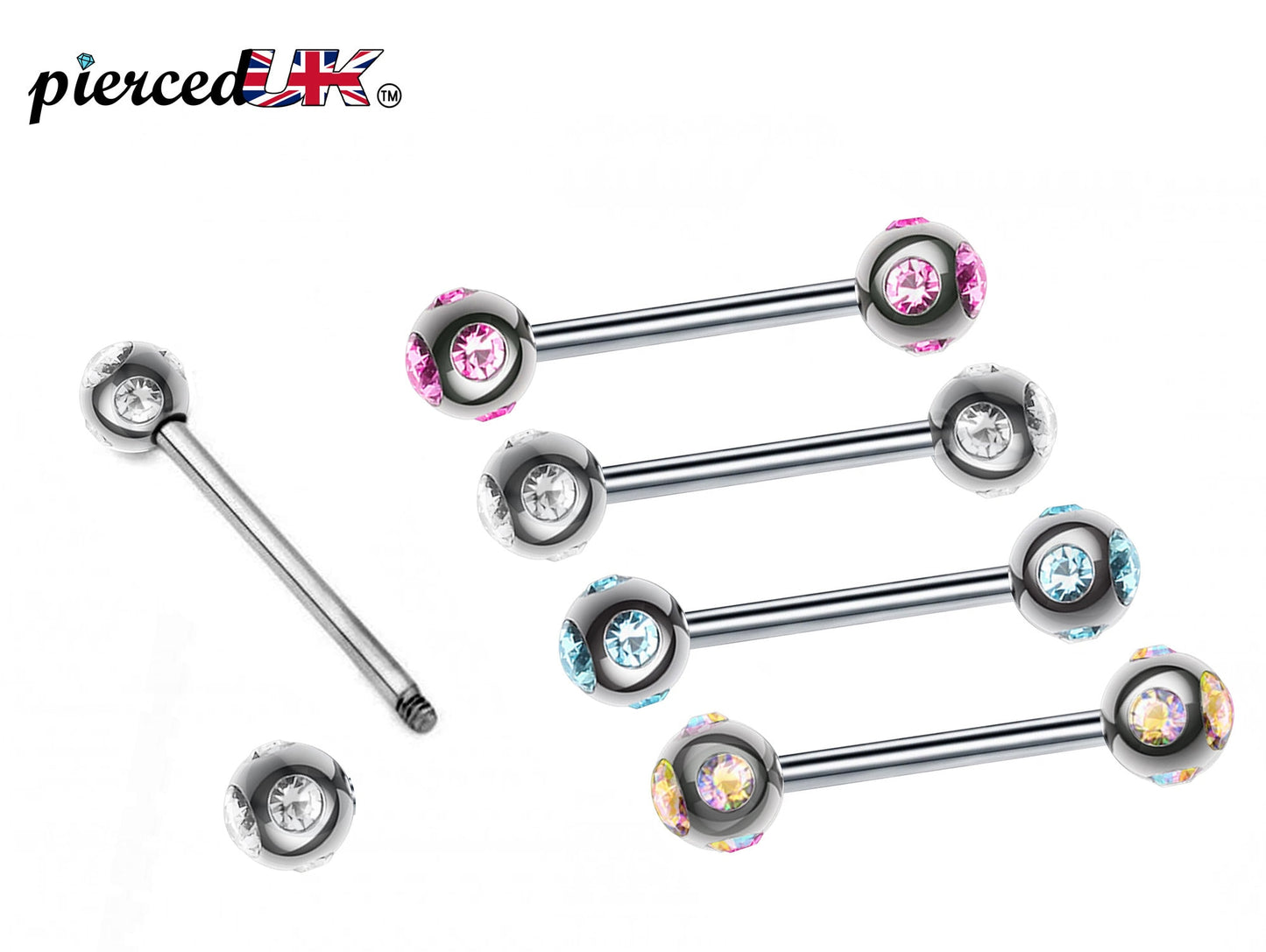 Barbell Earrings Industrial Barbell Piercing -   16g, 14g – Tongue Bar Piercing, Nipple Piercing, Ears, Lobes – Length from 6mm to 12mm