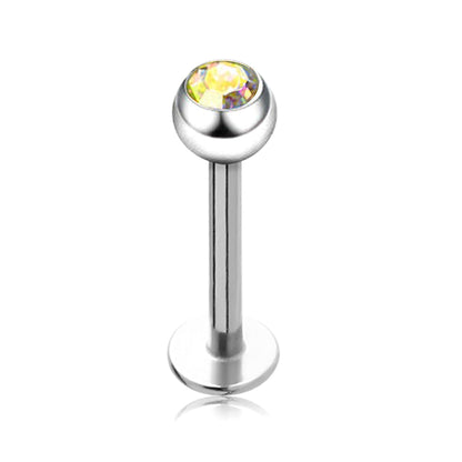Labret Gem, Labret Lip Piercing with Gem Crystal Ball – Flatback Lip Piercing Jewelry – 18g 16g 14g Labret Piercing for Lip, Chin and More