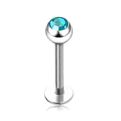 Labret Gem, Labret Lip Piercing with Gem Crystal Ball – Flatback Lip Piercing Jewelry – 18g 16g 14g Labret Piercing for Lip, Chin and More