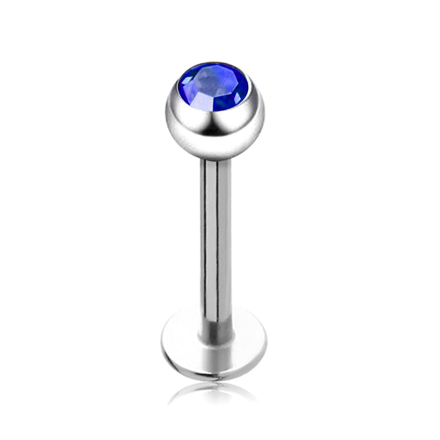 Labret Gem, Labret Lip Piercing with Gem Crystal Ball – Flatback Lip Piercing Jewelry – 18g 16g 14g Labret Piercing for Lip, Chin and More