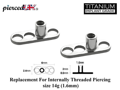 Titanium Dermal Anchor Replacement Piercing Parts – 2 pieces –14g Dermal Anchor Base Plate Disc with 3 Holes – Micro dermal Skin Implants