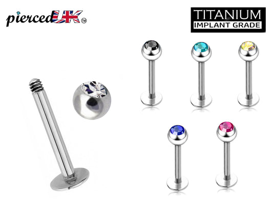 Labret Gem, Titanium Labret Piercing with Gem Crystal Ball – Flatback Lip Piercing Jewelry – 18g 16g 14g Labret Piercing for Lip, Chin