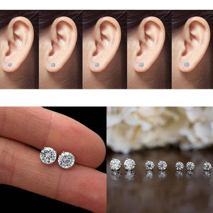 Silver Round Stud Earrings - Sterling Silver 925 Solitaire Earrings - Highest Quality Crystal - Size 2mm to 10mm
