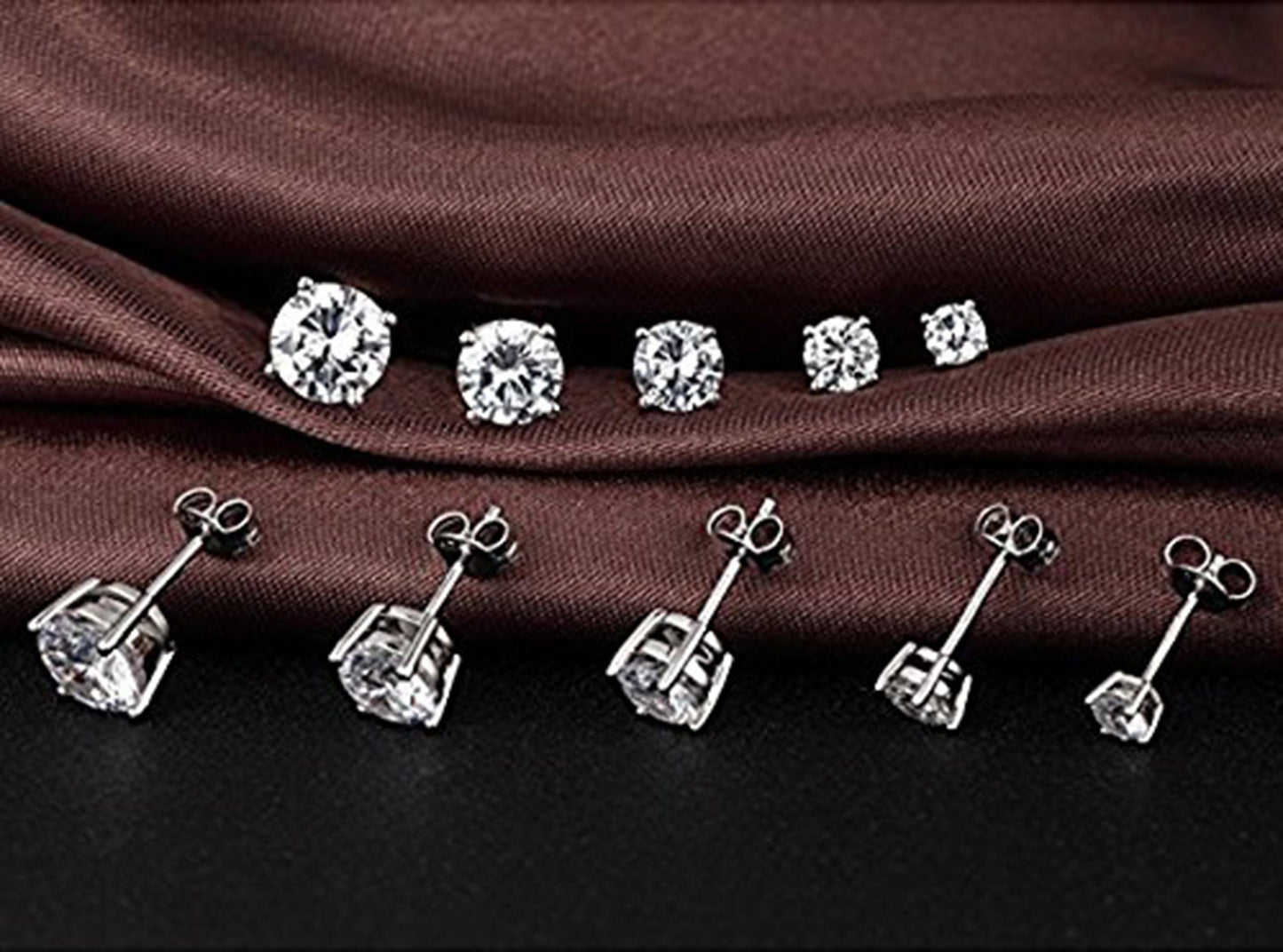 Silver Round Stud Earrings - Sterling Silver 925 Solitaire Earrings - Highest Quality Crystal - Size 2mm to 10mm