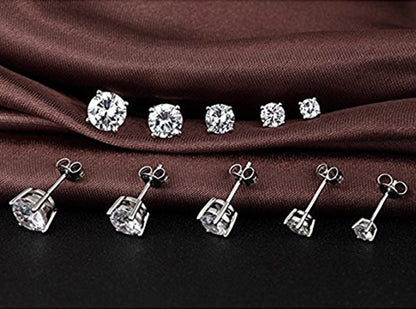 Silver Round Stud Earrings - Sterling Silver 925 Solitaire Earrings - Highest Quality Crystal - Size 2mm to 10mm