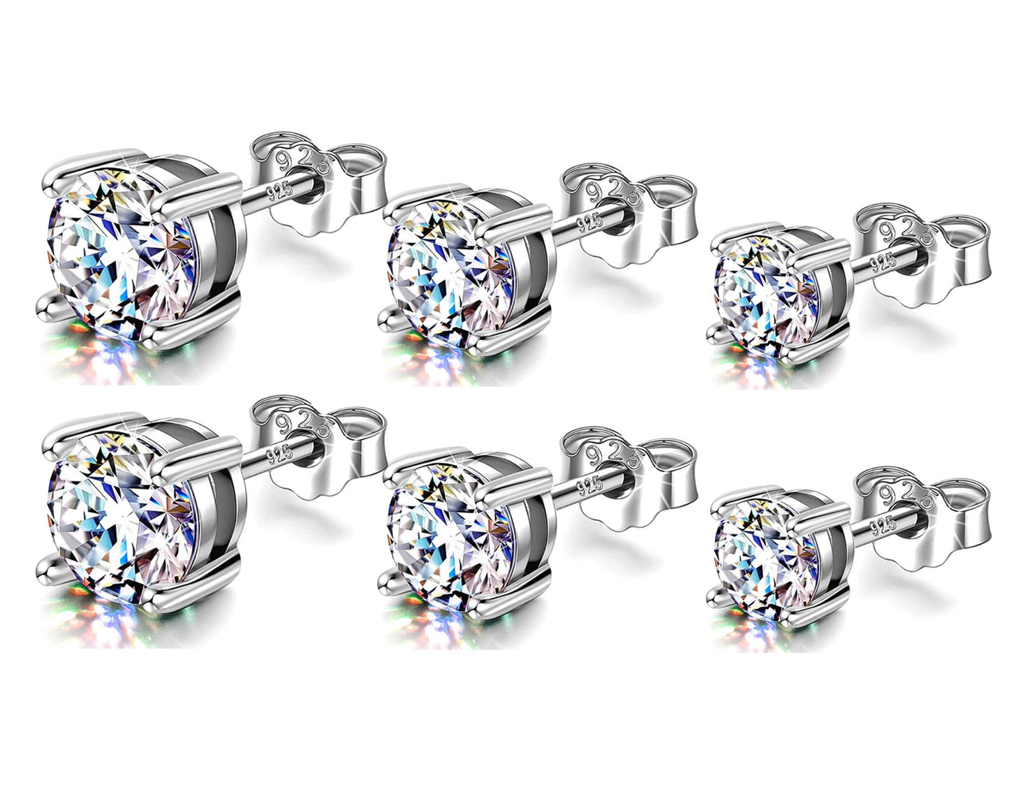 Silver Round Stud Earrings - Sterling Silver 925 Solitaire Earrings - Highest Quality Crystal - Size 2mm to 10mm