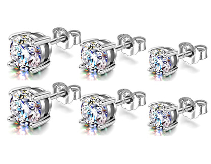 Silver Round Stud Earrings - Sterling Silver 925 Solitaire Earrings - Highest Quality Crystal - Size 2mm to 10mm