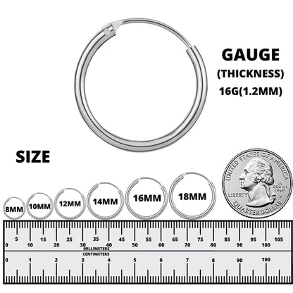 Hoop Earrings Silver- Set of 3 Pairs Small Hoops for Cartilage, tragus, conch, daith - 8mm to 60mm - Available in Gold and Rose Gold Plating