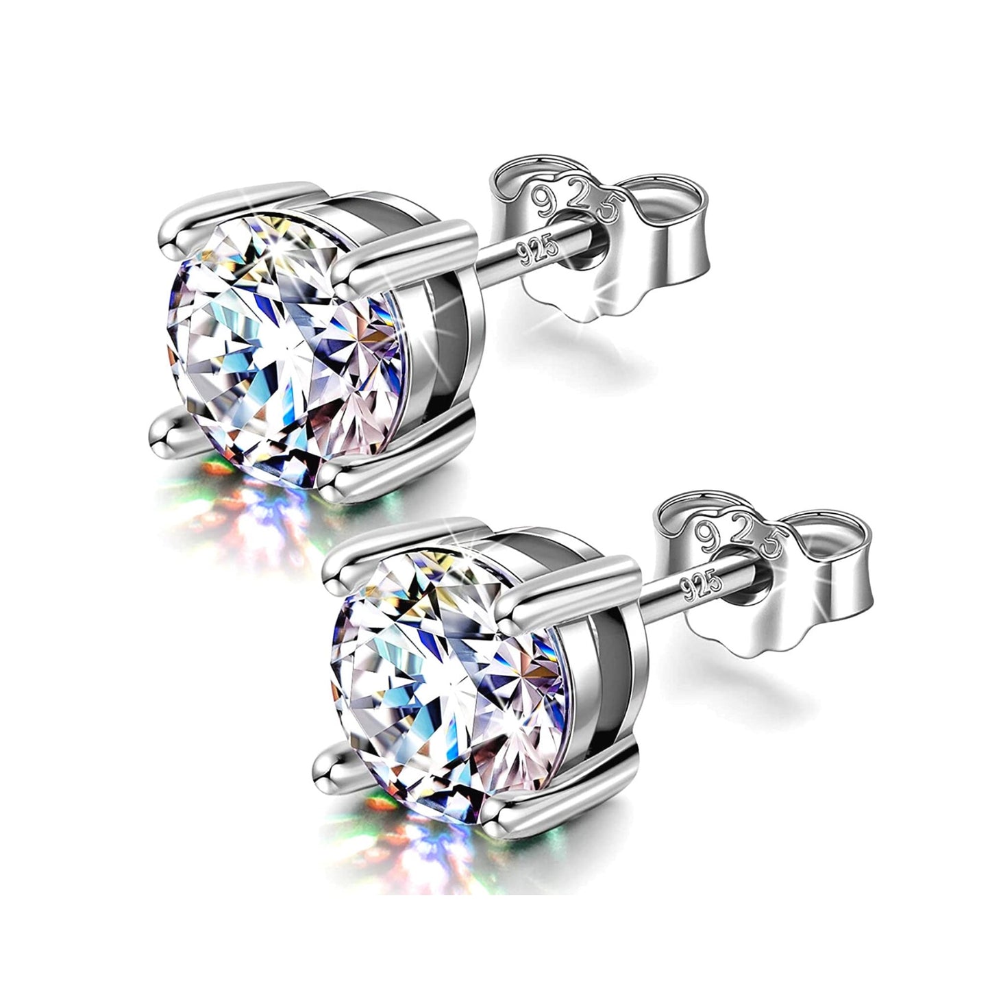 Silver Round Stud Earrings - Sterling Silver 925 Solitaire Earrings - Highest Quality Crystal - Size 2mm to 10mm