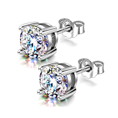 Silver Round Stud Earrings - Sterling Silver 925 Solitaire Earrings - Highest Quality Crystal - Size 2mm to 10mm