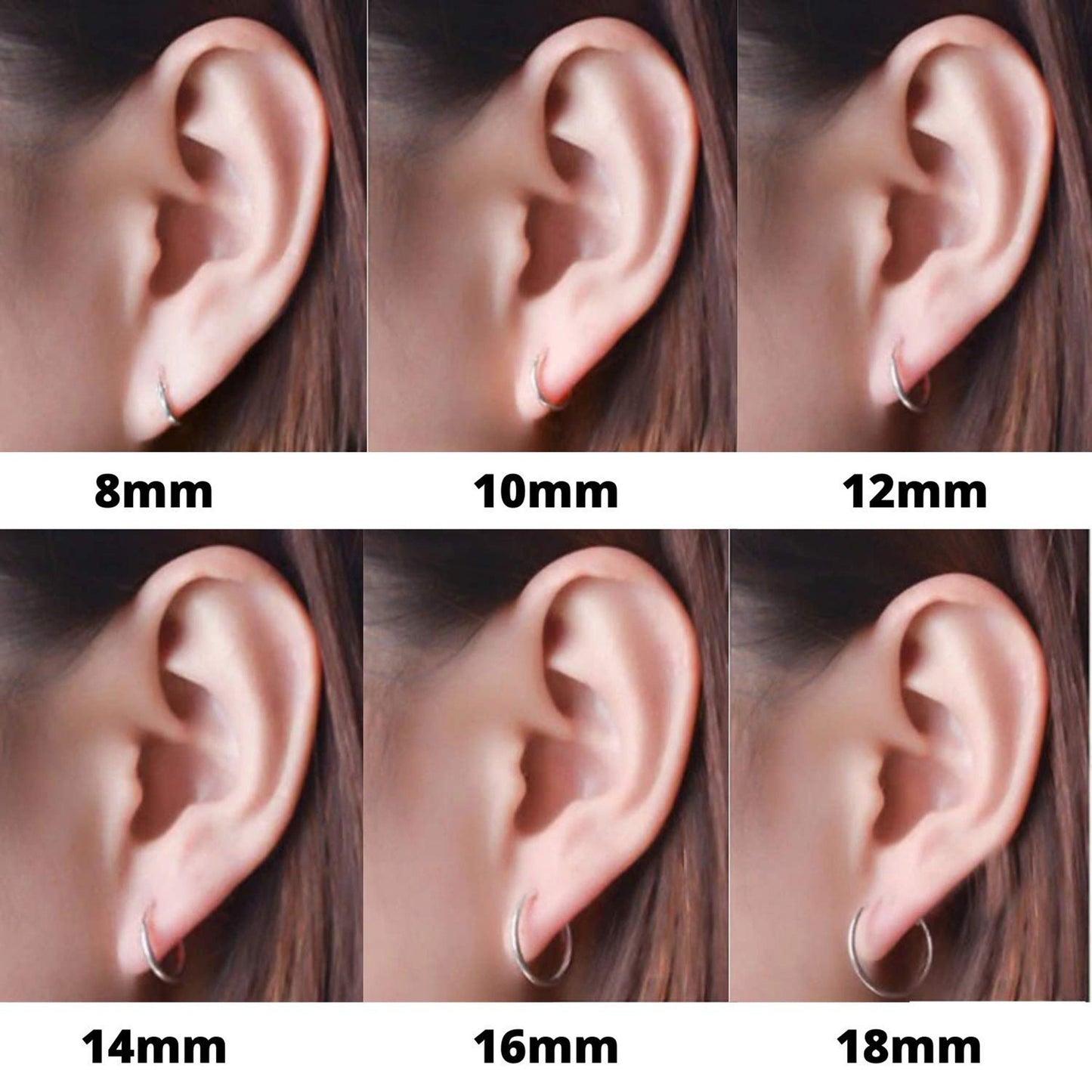 Hoop Earrings Silver- Set of 3 Pairs Small Hoops for Cartilage, tragus, conch, daith - 8mm to 60mm - Available in Gold and Rose Gold Plating