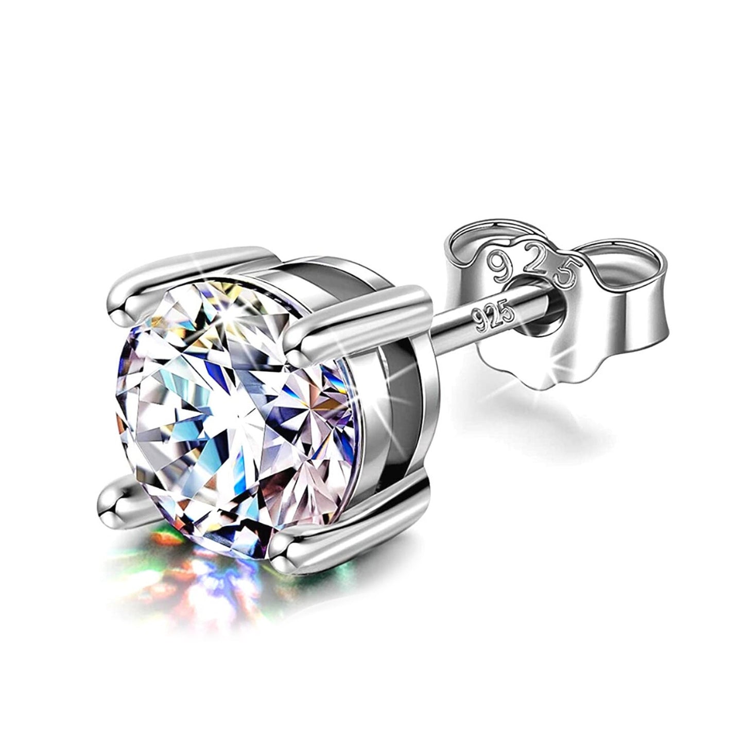 Silver Round Stud Earrings - Sterling Silver 925 Solitaire Earrings - Highest Quality Crystal - Size 2mm to 10mm