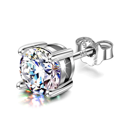 Silver Round Stud Earrings - Sterling Silver 925 Solitaire Earrings - Highest Quality Crystal - Size 2mm to 10mm