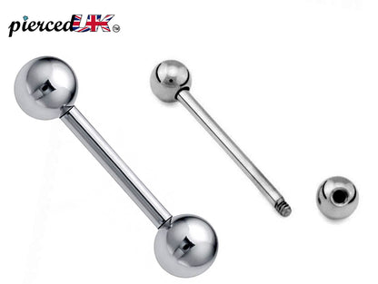 Barbell Piercing - Industrial - Barbell Stud – 18g, 16g, 14g – Piercing for Tongue, Nipple Piercing, Ear, Tragus, Helix –  6mm to 44mm