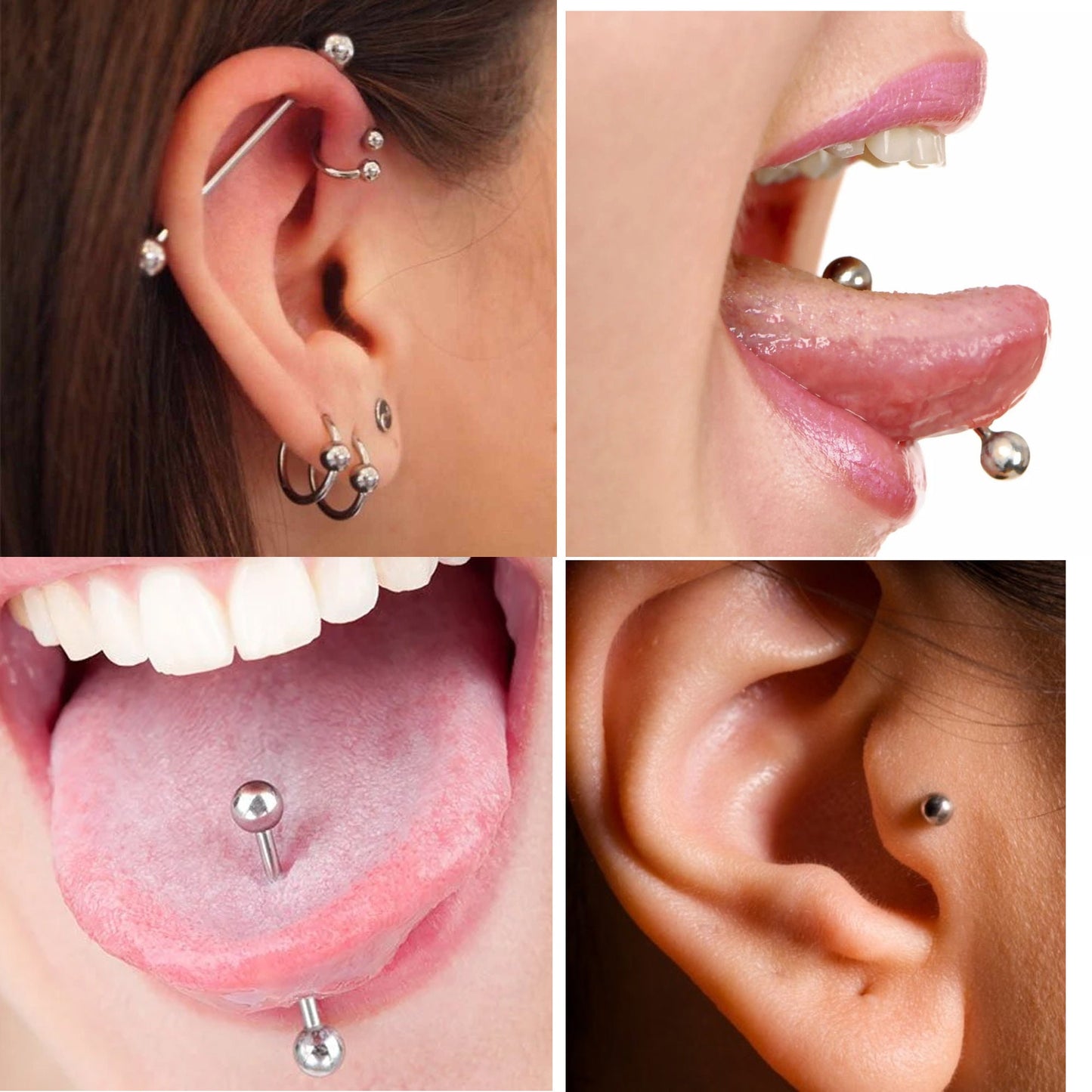Barbell Piercing, Industrial Piercing with Gem Ball Crystals –18g 16g 14g Piercing for Tongue, Nipple Piercing, Ears – Size from 6mm to 44mm