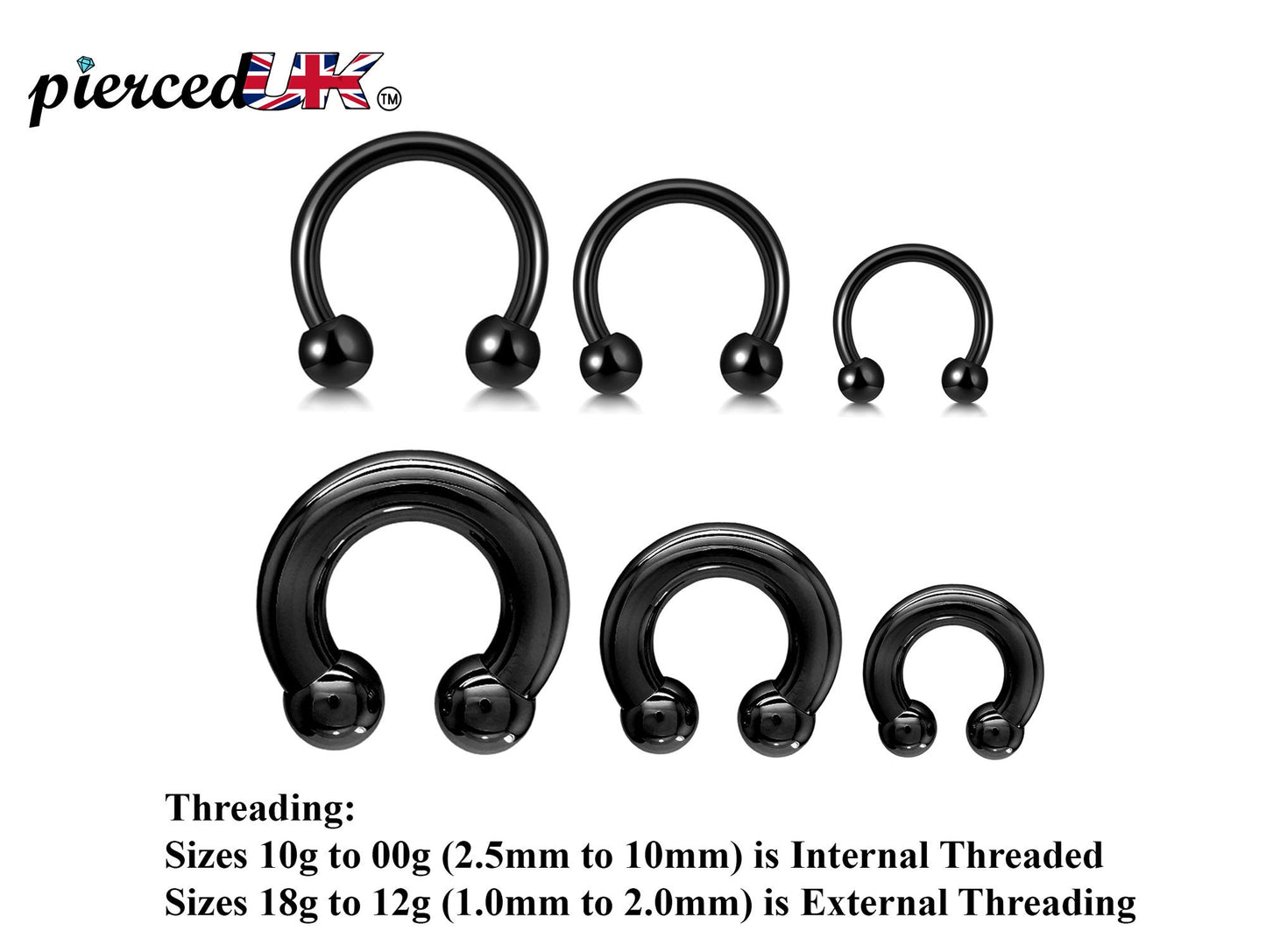 Black Septum Ring, Black Nose Ring - Horseshoe Septum Ring - 00G, 0G, 1G, 2G, 4G, 6G, 8G, 10G, 12G, 14G 16G, 18G - Size 6mm to 19mm