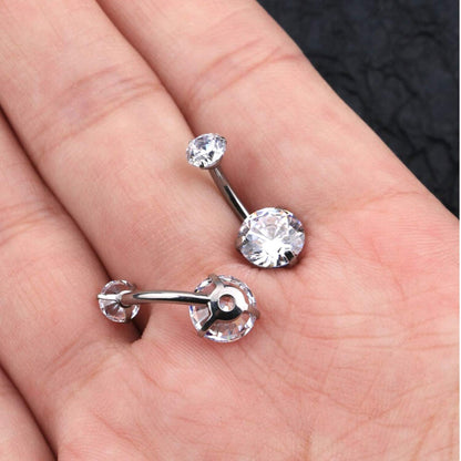Titanium Belly Bar, Navel Rings - Prong Set AAA+ CZ Crystals - Internally Threaded top Gem Belly Button Piercing - 14g (1.6mm) 10mm -