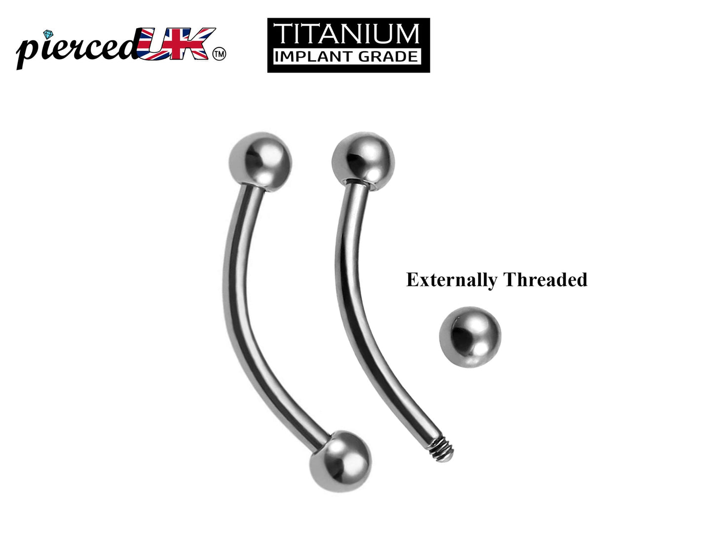 Titanium Curved Barbell Earring, Eyebrow Bar –  Bananabell Piercing also for Belly Ring, Nipple, Ear, Helix, Tragus, Cartilage – 16g, 14g