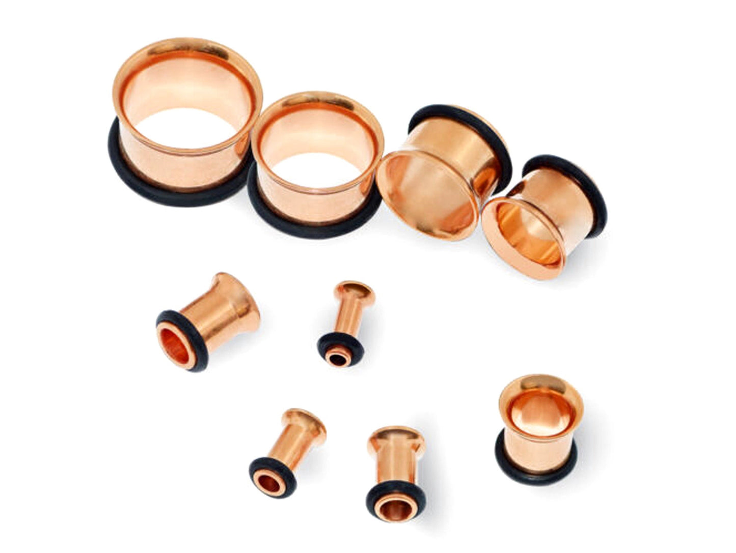 Rose Gold Plated Plugs, Single Flare Tunnels - Titanium Plugs Earrings Stretchers with rubber O-ring for Ear Lobe Earring, Body Modification