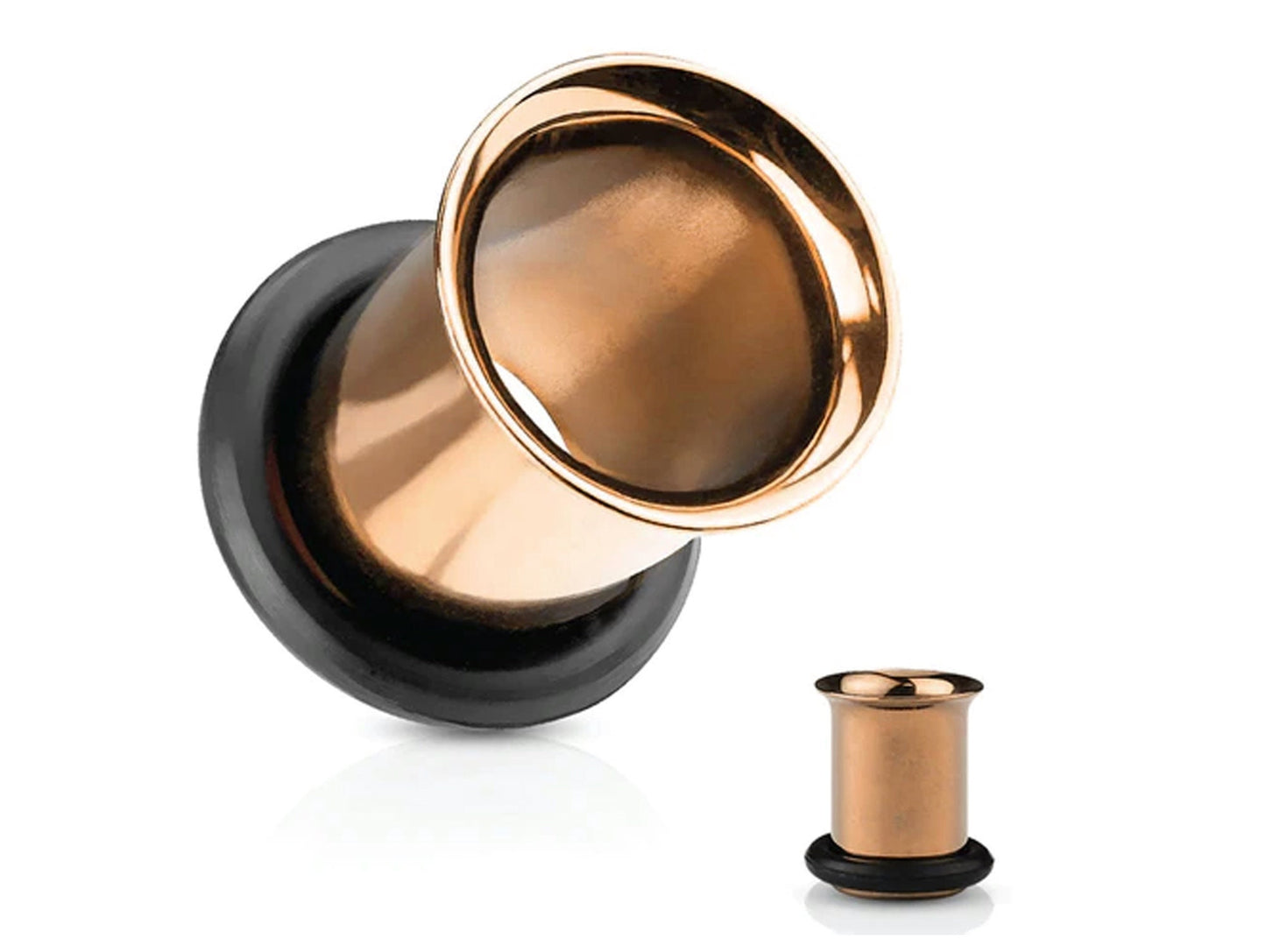 Rose Gold Plated Plugs, Single Flare Tunnels - Titanium Plugs Earrings Stretchers with rubber O-ring for Ear Lobe Earring, Body Modification