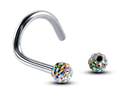 Nose Studs, Nose Ring - Nostril Screw Ring with Ferido Ball Crystal  - Nose Piercing 18G, 16G