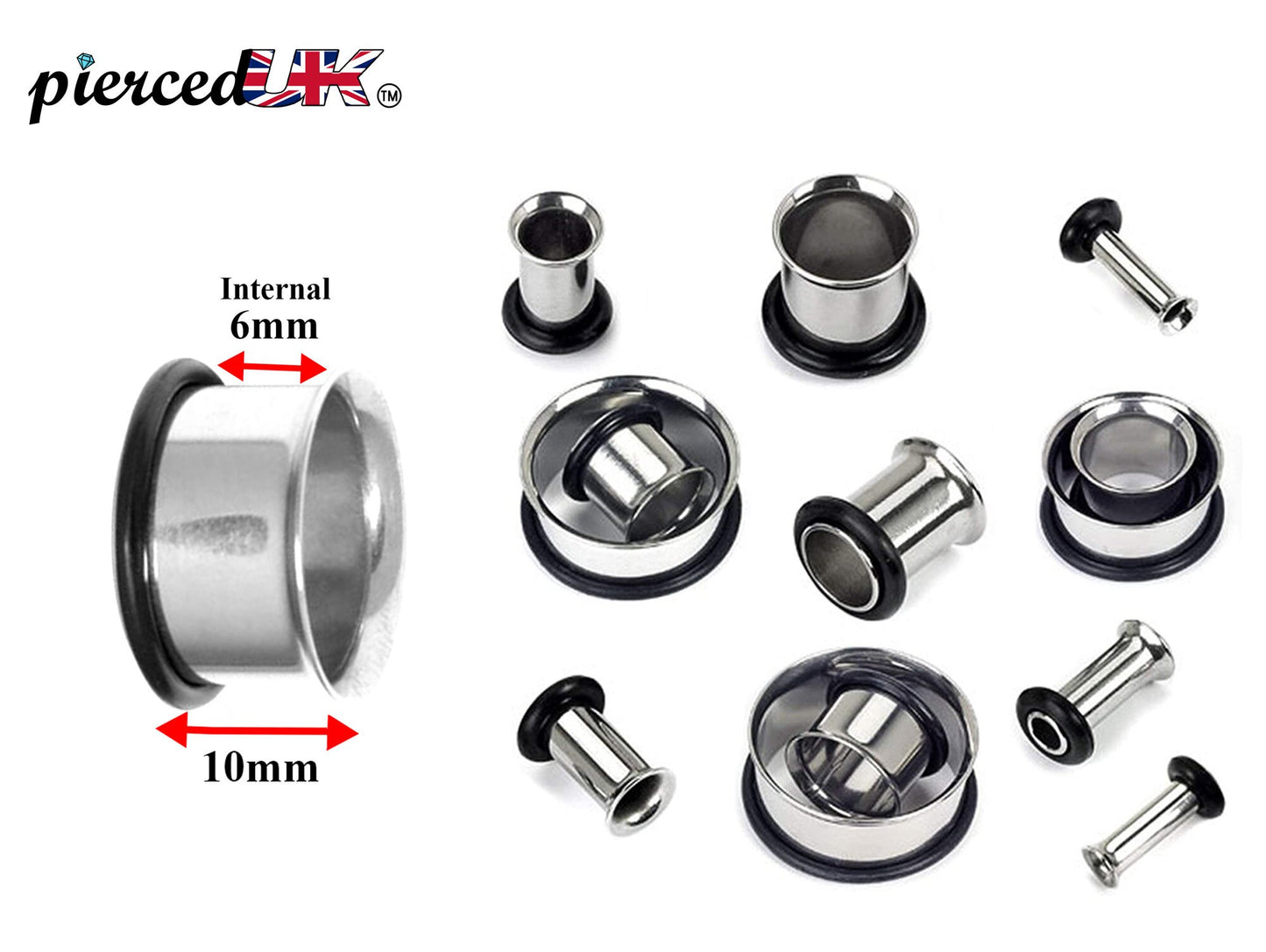 Steel Plugs, Single Flare Tunnels - Surgical Steel Plugs Earrings Piercing Tunnel with rubber O-ring for Ear Lobe Earring, Body Modification