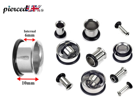 Steel Plugs, Single Flare Tunnels - Surgical Steel Plugs Earrings Piercing Tunnel with rubber O-ring for Ear Lobe Earring, Body Modification