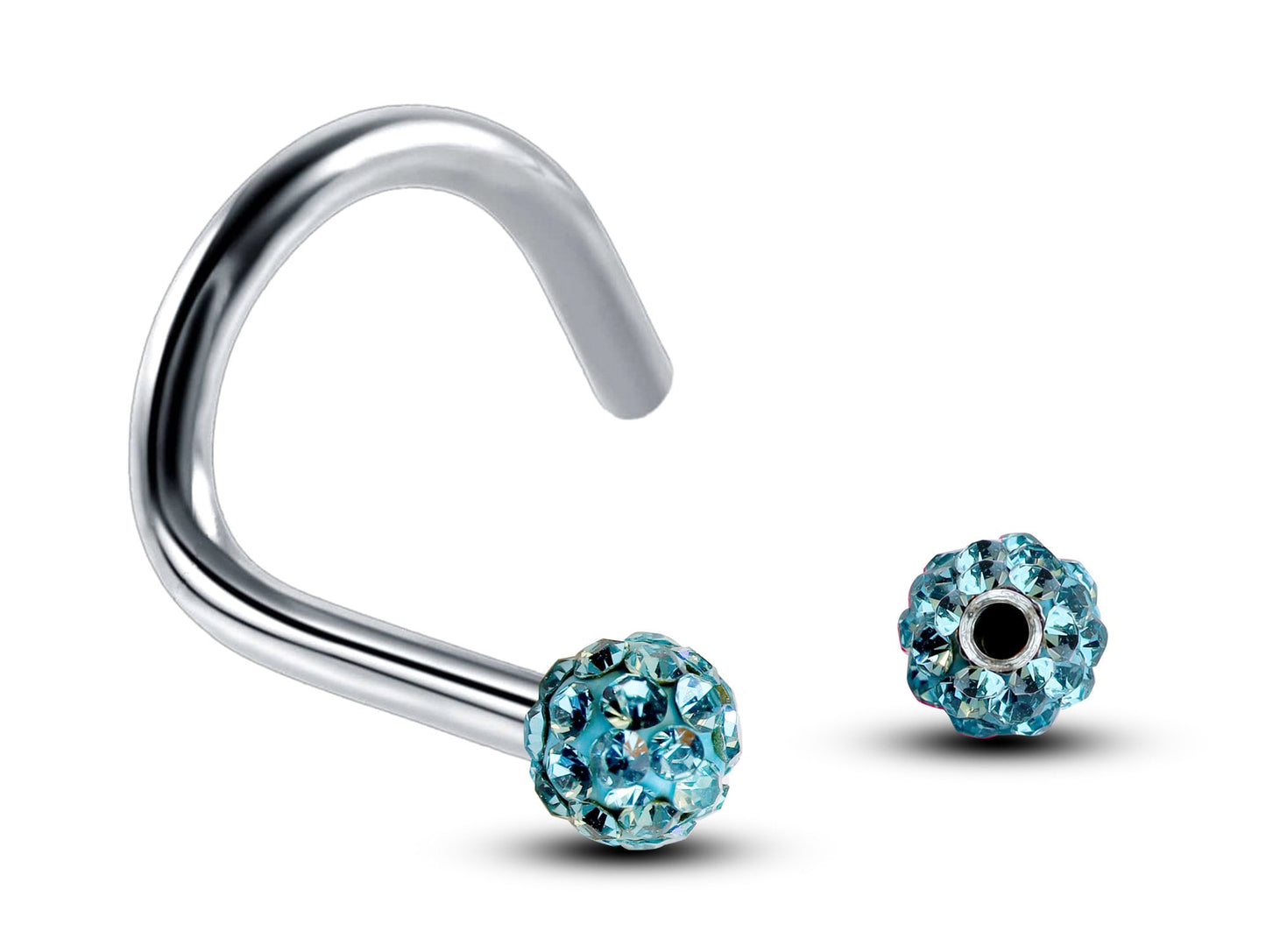 Nose Studs, Nose Ring - Nostril Screw Ring with Ferido Ball Crystal  - Nose Piercing 18G, 16G