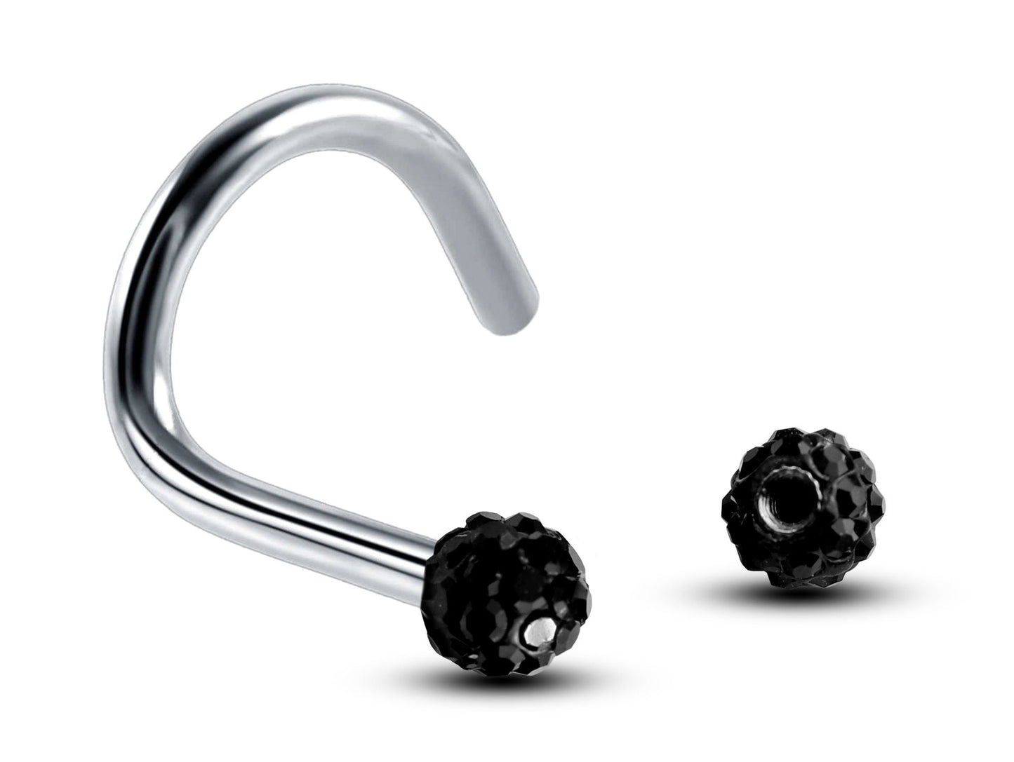 Nose Studs, Nose Ring - Nostril Screw Ring with Ferido Ball Crystal  - Nose Piercing 18G, 16G