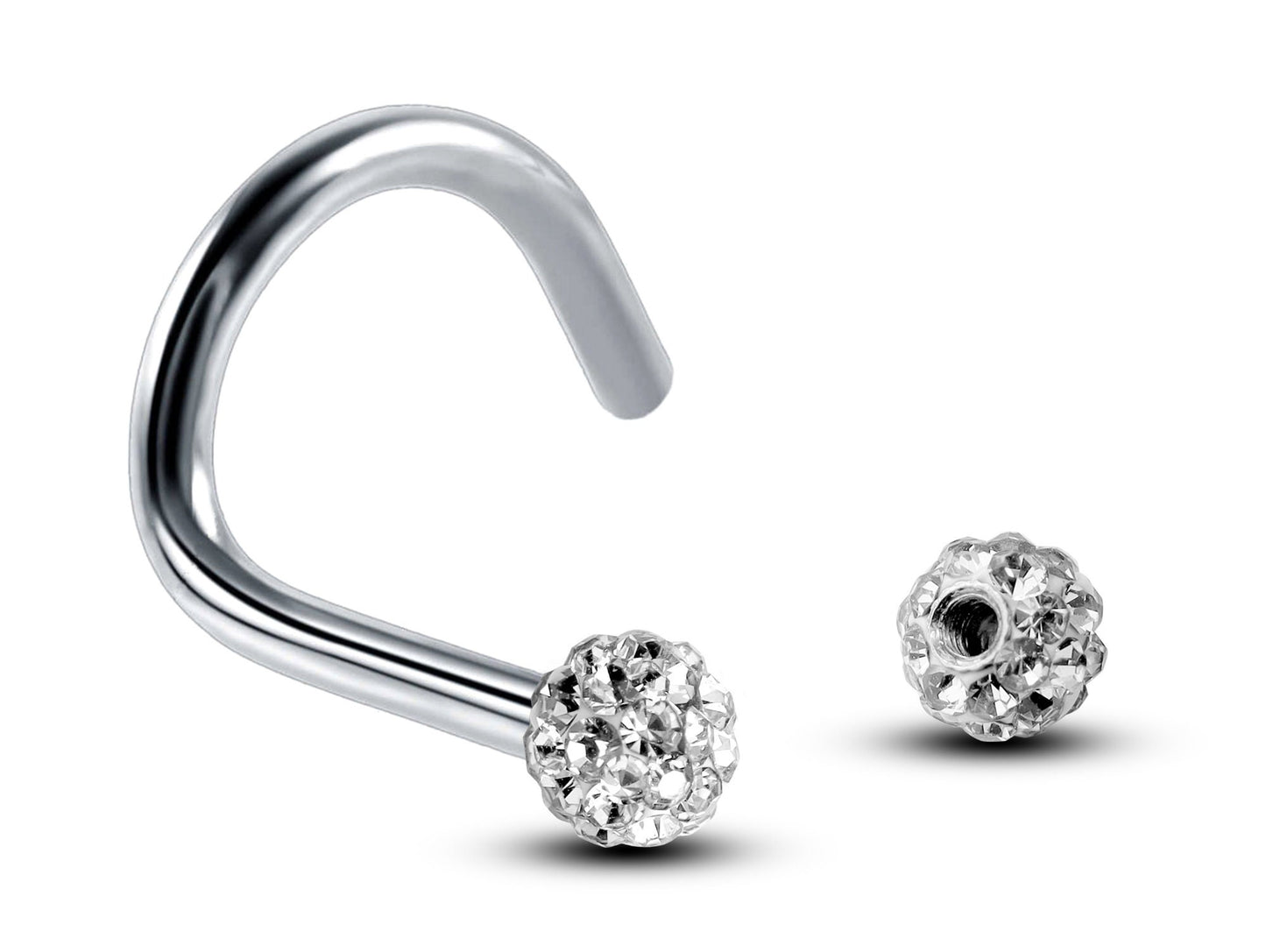 Nose Studs, Nose Ring - Nostril Screw Ring with Ferido Ball Crystal  - Nose Piercing 18G, 16G