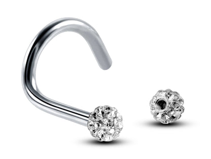 Nose Studs, Nose Ring - Nostril Screw Ring with Ferido Ball Crystal  - Nose Piercing 18G, 16G