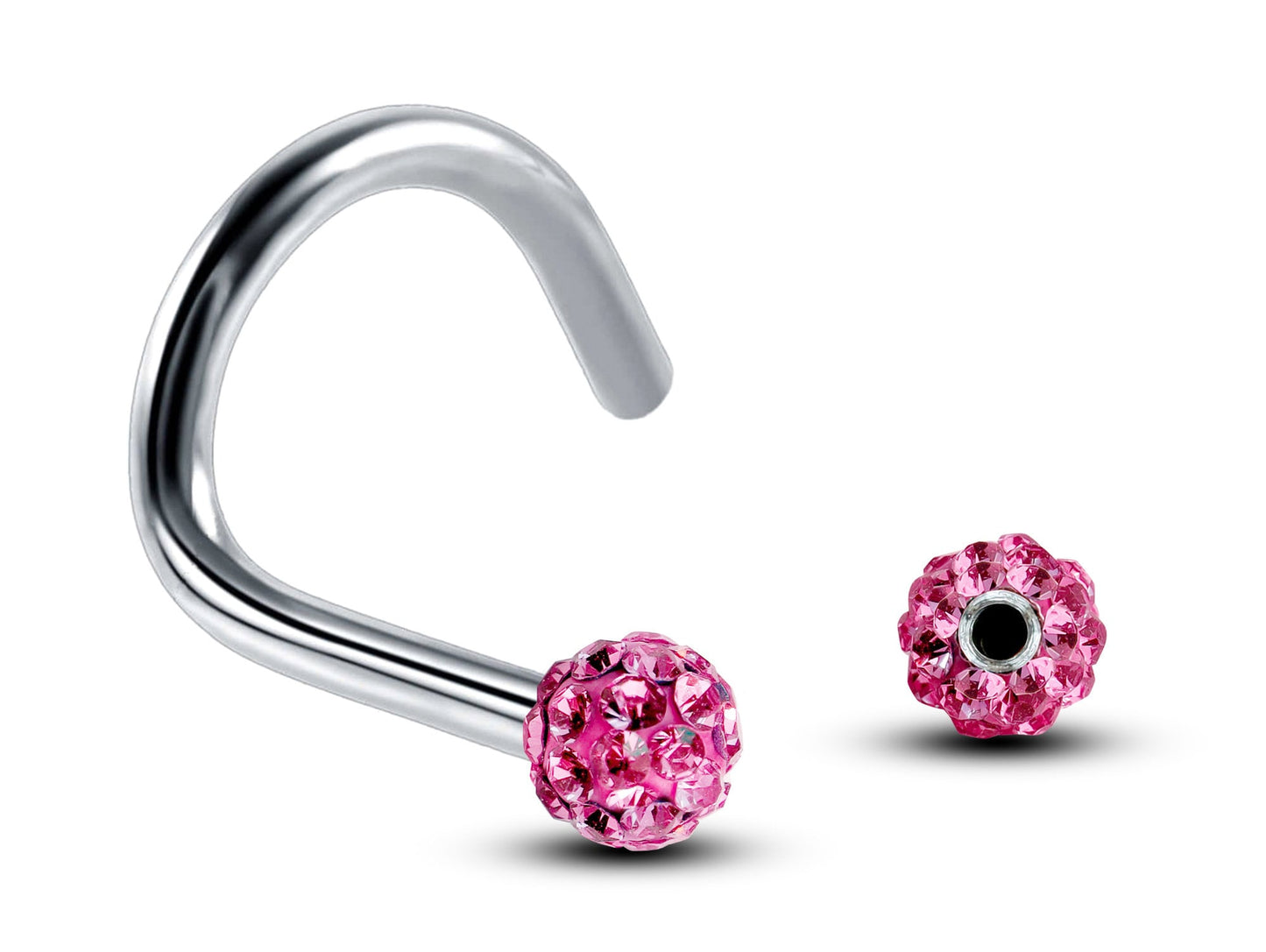 Nose Studs, Nose Ring - Nostril Screw Ring with Ferido Ball Crystal  - Nose Piercing 18G, 16G