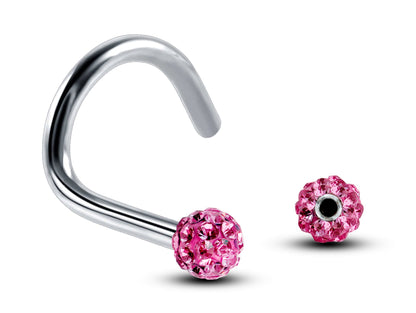 Nose Studs, Nose Ring - Nostril Screw Ring with Ferido Ball Crystal  - Nose Piercing 18G, 16G