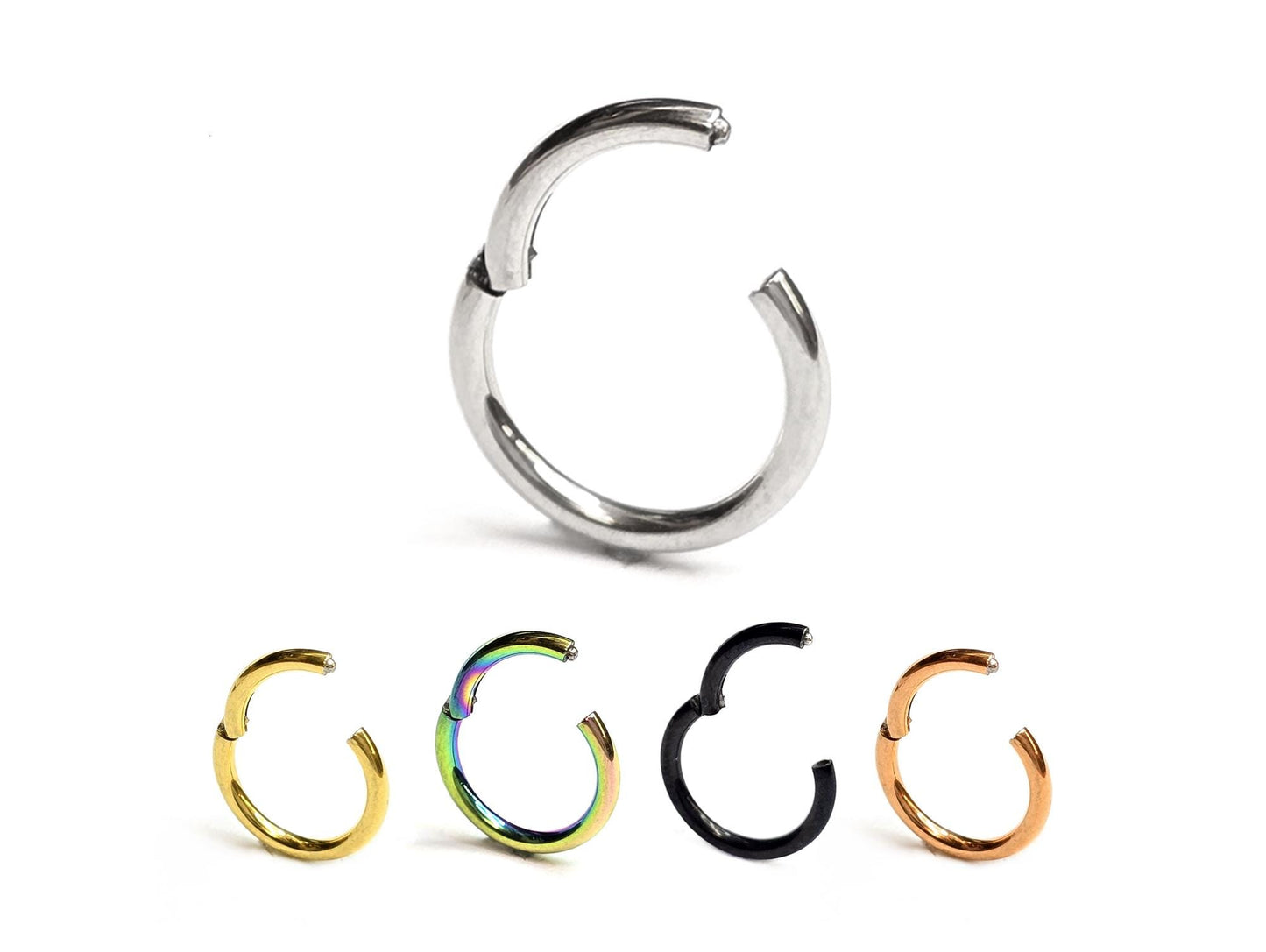 Segment Septum Ring, Hinged Nose Ring - 20G to 8G - 6mm to 16mm - Available in Steel, Gold, Rose Gold, Black, Rainbow - 1pc each order