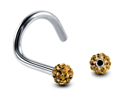 Nose Studs, Nose Ring - Nostril Screw Ring with Ferido Ball Crystal  - Nose Piercing 18G, 16G