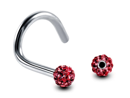 Nose Studs, Nose Ring - Nostril Screw Ring with Ferido Ball Crystal  - Nose Piercing 18G, 16G