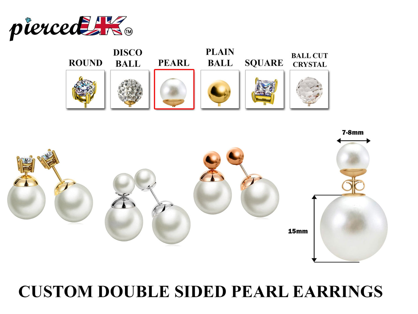 Pearl Studs, Double Pear Earrings- Custom Front Back Earrings  - Pearl Ear Jacket - 2 in 1 Earrings - Silver, Gold and Rose Gold
