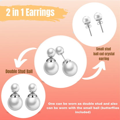 Pearl Studs, Double Pear Earrings- Custom Front Back Earrings  - Pearl Ear Jacket - 2 in 1 Earrings - Silver, Gold and Rose Gold