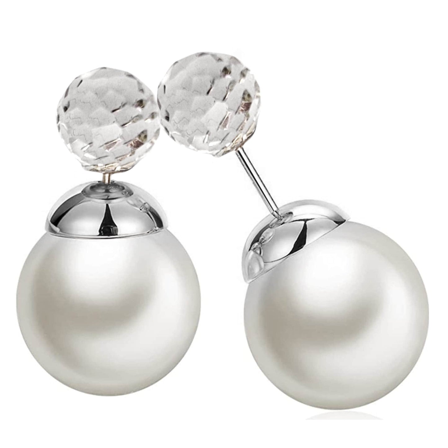 Pearl Studs, Double Pear Earrings- Custom Front Back Earrings  - Pearl Ear Jacket - 2 in 1 Earrings - Silver, Gold and Rose Gold