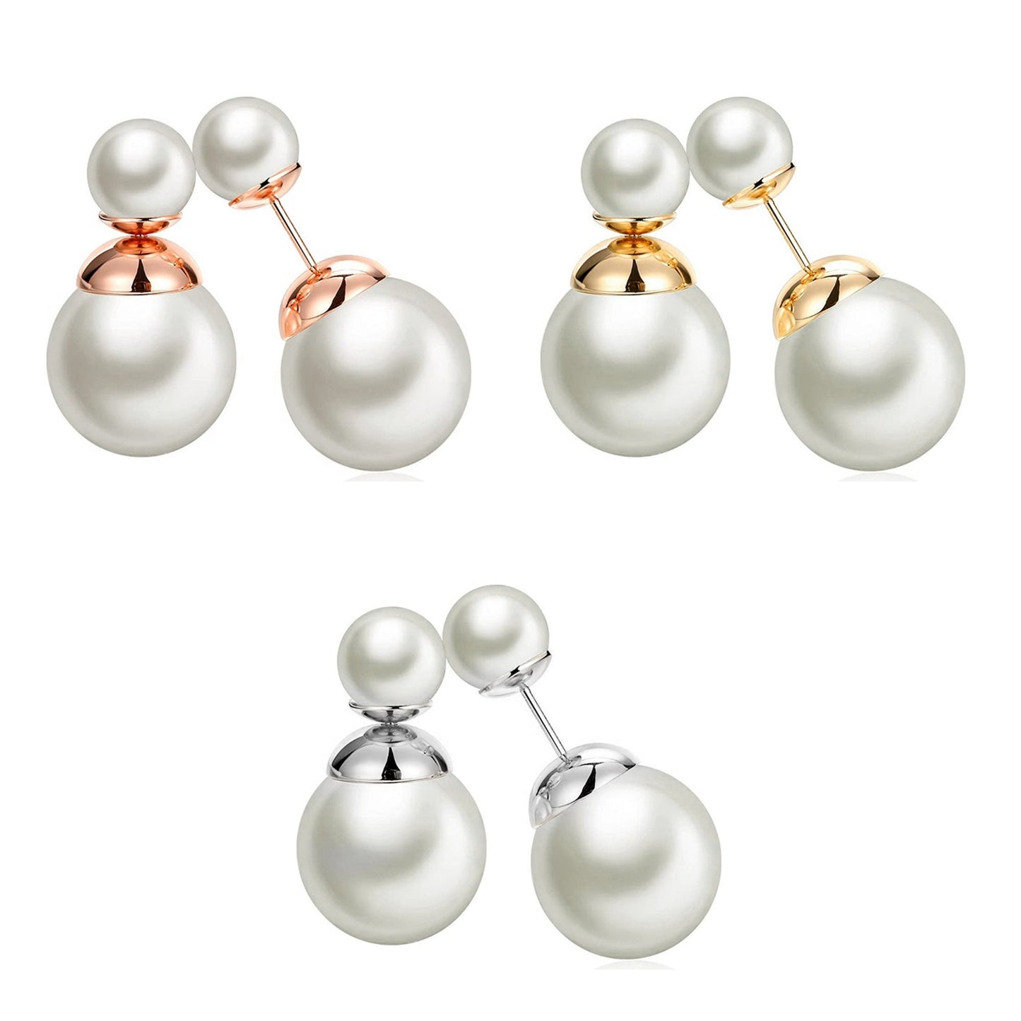 Pearl Studs, Double Pear Earrings- Custom Front Back Earrings  - Pearl Ear Jacket - 2 in 1 Earrings - Silver, Gold and Rose Gold