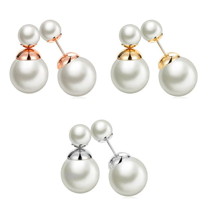 Pearl Studs, Double Pear Earrings- Custom Front Back Earrings  - Pearl Ear Jacket - 2 in 1 Earrings - Silver, Gold and Rose Gold