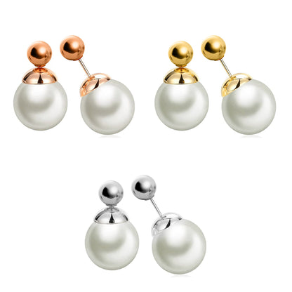 Pearl Studs, Double Pear Earrings- Custom Front Back Earrings  - Pearl Ear Jacket - 2 in 1 Earrings - Silver, Gold and Rose Gold